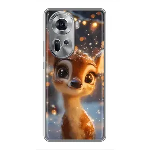 Яркий чехол для OPPO Reno 11 5G с Зимними Оленятами (Олененок среди гирлянд)