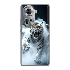 Чохол з картинкою 'Хижаки' для Oppo Reno 11 5G (Білий тигр у диму)