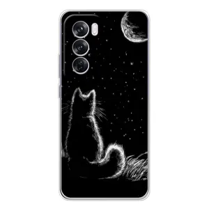 Чехол с принтом для OPPO Reno 12 Pro (AlphaPrint) Модные коты (Котик и луна)