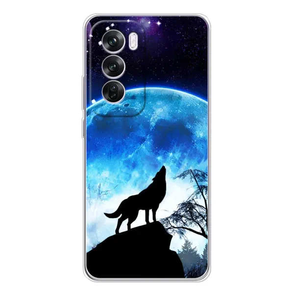 Чехол с принтом «Волк на луну» для OPPO Reno 12 Pro