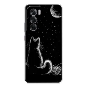 Чехол с принтом для OPPO Reno 12 (AlphaPrint) Модные коты (Котик и луна)