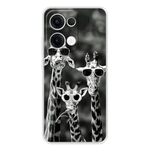 Силиконовый чехол с КАРТИНКАМИ лето для OPPO Reno 13 5G (AlphaPrint) (Жирафы в очках)