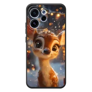 Яркий чехол для OPPO Reno 15 F с Зимними Оленятами (Олененок среди гирлянд)