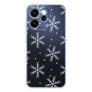 Зимние Чехлы для OPPO Рено 15 Про - прозрачный фон (Белые снежинки)