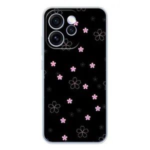 Чехол с розовым рисунком для OPPO Reno 15 Pro (Розовые цветы на черном)