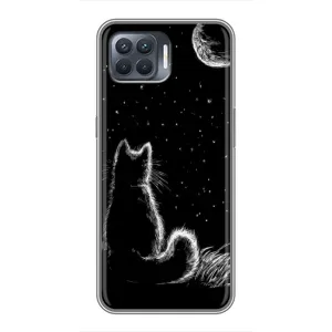Чехол с принтом для OPPO Reno 4 Lite (AlphaPrint) Модные коты (Котик и луна)