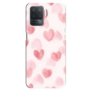 Чехол с розовым рисунком для OPPO Reno 5 Lite (Розовые сердечки)