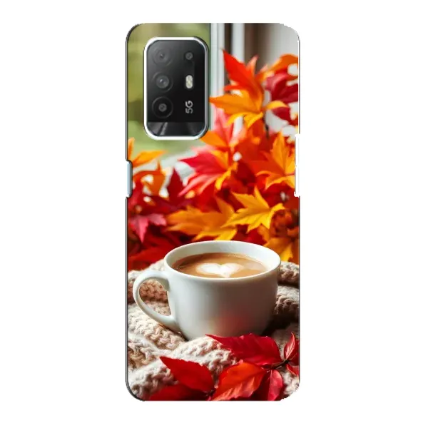 Чохол з принтом «Кава та листя» для OPPO Reno 5z