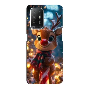 Яркий чехол для Oppo Reno 5z с Зимними Оленятами (Олень с шарфом)