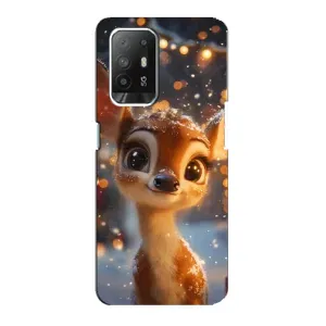 Яркий чехол для Oppo Reno 5z с Зимними Оленятами (Олененок среди гирлянд)