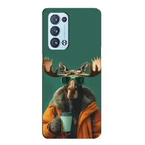 Чохол з принтом стильні тварини для OPPO Рєно6 Pro 5G (Лось з кавою)
