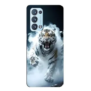 Чохол з картинкою 'Хижаки' для Oppo Reno6 Pro 5G (Білий тигр у диму)