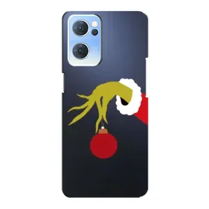 Зимние Чехлы для Оппо Рено 7 (5G) - прозрачный фон (Гринч с игрушкой)