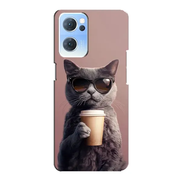 Чехол с принтом «Кот с кофе» для OPPO Reno7 5G Чехол с принтом «Кот с кофе» для OPPO Reno7 5G