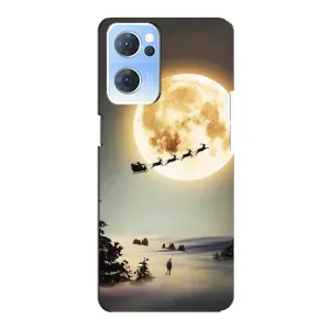 Новогодние, Праздничные Чехлы для Oppo Reno7 5G - 2024 год (Санта на луне)