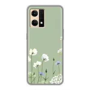 Чохол з квітковим принтом на OPPO Reno7 4G (Квіти на зеленому)