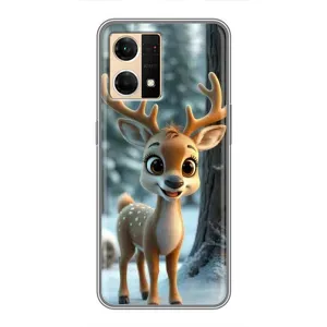 Яркий чехол для Oppo Reno7 4G с Зимними Оленятами (Олененок в лесу)