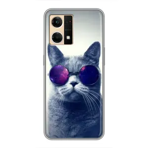 Чехол с принтом для Oppo Reno7 4G (AlphaPrint) Модные коты (Стильный кот)