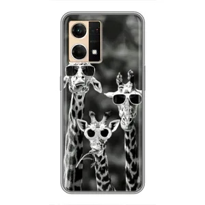 Силиконовый чехол с КАРТИНКАМИ лето для Oppo Reno7 4G (AlphaPrint) (Жирафы в очках)