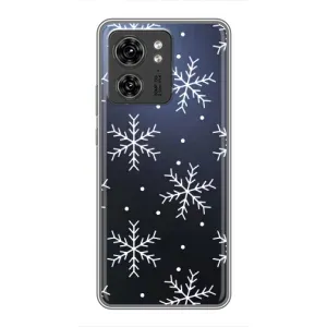 Зимние Чехлы для ОППО Рено 8 Про 5G - прозрачный фон (Белые снежинки)