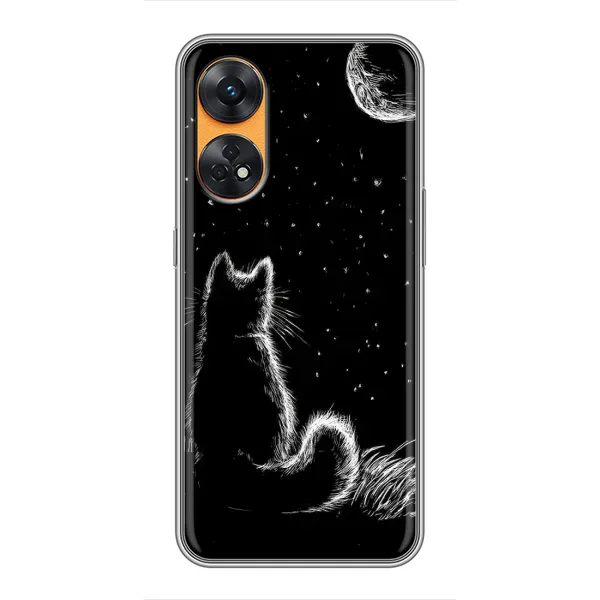 Чехол с принтом «Котик и луна» для OPPO Reno 8T Чехол с принтом «Котик и луна» для OPPO Reno 8T