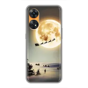 Новогодние, Праздничные Чехлы для Oppo Reno 8T - 2024 год (Санта на луне)