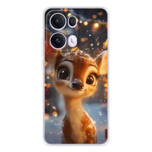 Яркий чехол для OPPO Reno13 Pro с Зимними Оленятами (Олененок среди гирлянд)