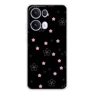 Чехол с розовым рисунком для OPPO Reno13 Pro (Розовые цветы на черном)