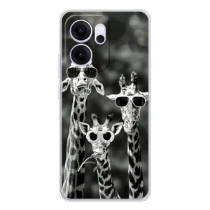 Силиконовый чехол с КАРТИНКАМИ лето для OPPO Reno 14 FS (AlphaPrint) (Жирафы в очках)