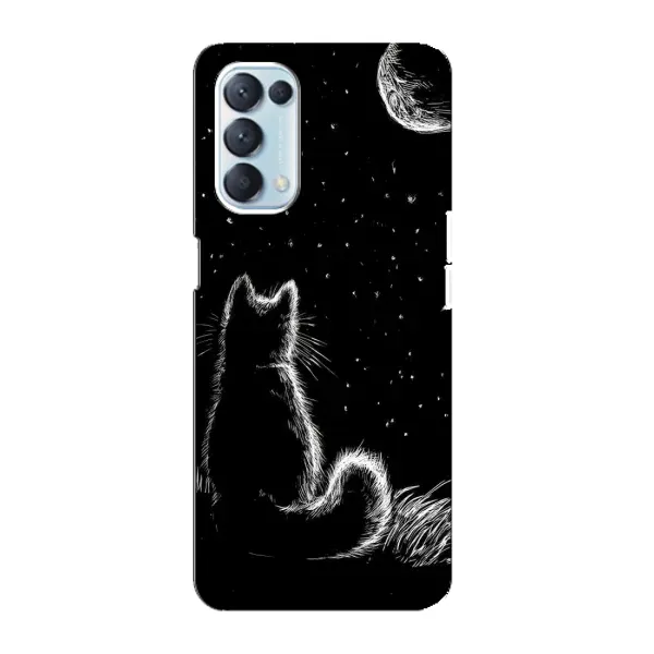 Чехол с принтом «Котик и луна» для OPPO Reno5 4G Чехол с принтом «Котик и луна» для OPPO Reno5 4G