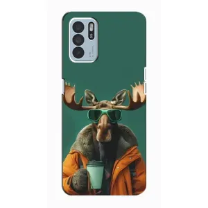 Чохол з принтом стильні тварини для OPPO Reno6 Z (Лось з кавою)