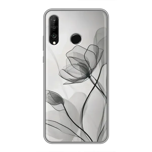 Чехол с принтом «Черные цветы» для Huawei P30 Lite / Nova 4e Чехол с принтом «Черные цветы» для Huawei P30 Lite / Nova 4e