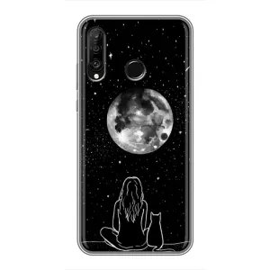 Чехол с рисунком кот на Huawei P30 Lite (Девушка с котом)