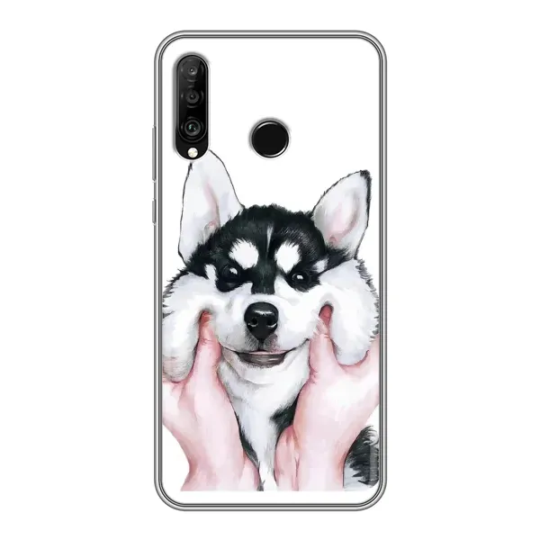 Чехол с принтом «Довольный Хаски» для Huawei P30 Lite / Nova 4e Чехол с принтом «Довольный Хаски» для Huawei P30 Lite / Nova 4e