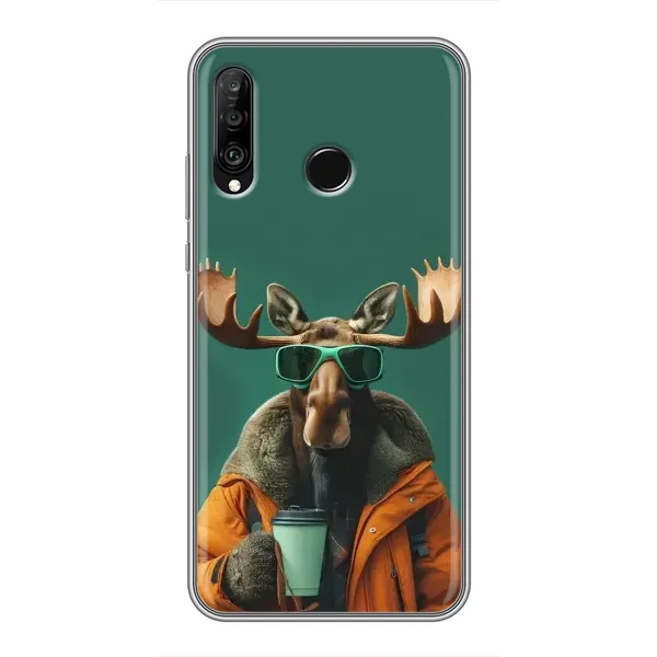 Чехол с принтом «Лось с кофе» для Huawei P30 Lite / Nova 4e