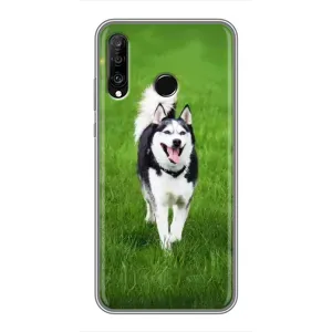 Чехол с Хаски для Huawei P30 Lite - (AlphaPrint) (Радостный Хаски)