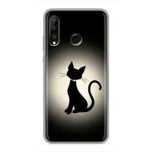 Чехол с принтом для Huawei P30 Lite (AlphaPrint) Модные коты (Силуэт котика)