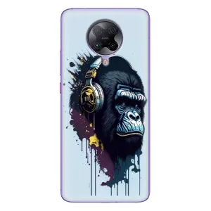 Чехол с Обезьянами Xiaomi POCO F2 Pro - (AlphaPrint) (Горилла в наушниках)
