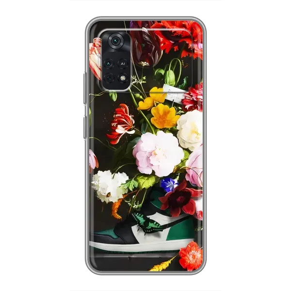 Чохол з принтом «Nike цветы» для Xiaomi POCO M4 Pro 4G