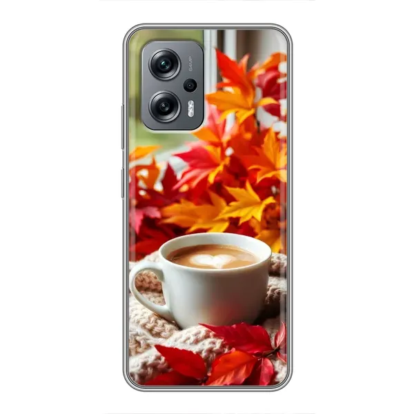 Чохол з принтом «Кава та листя» для Xiaomi POCO X4 GT Чохол з принтом «Кава та листя» для Xiaomi POCO X4 GT