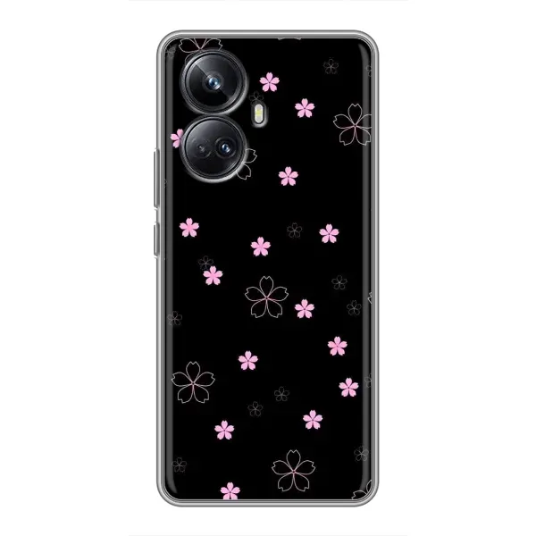Чохол з принтом «Рожеві квіти на чорному» для Realme 10 Pro Plus