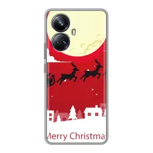 Рождественские Чехлы для Realme 10 Pro Plus (VPrint) (Санта с оленями)