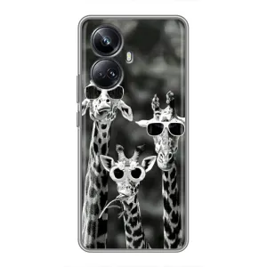 Силиконовый чехол с КАРТИНКАМИ лето для Realme 10 Pro Plus (AlphaPrint) (Жирафы в очках)