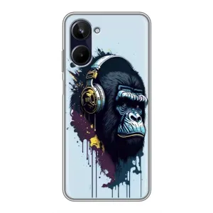 Чехол с Обезьянами Realme 10 - (AlphaPrint) (Горилла в наушниках)