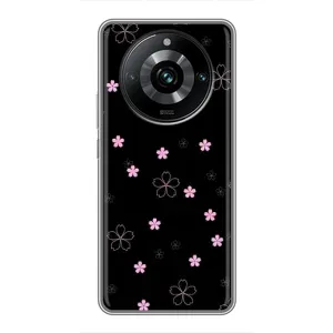 Чохол з розовим принтом для Realme 11 Pro Plus (Рожеві квіти на чорному)