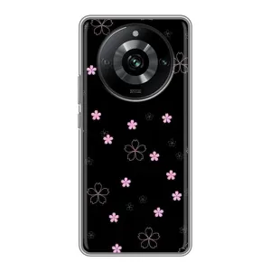 Чохол з розовим принтом для Realme 11 (Рожеві квіти на чорному)