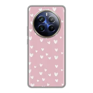 Чехол с розовым рисунком для Realme 12 Plus (Сердечки на розовом)