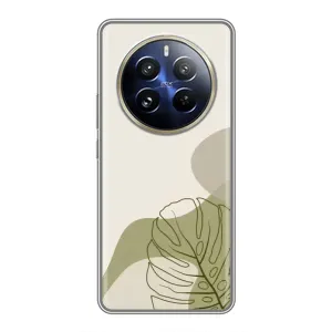 Силиконовый чехол с принтом в цветах на Realme 12 Pro Plus (Зеленая монстера дизайн)