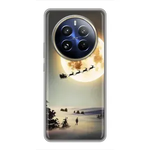 Новогодние, Праздничные Чехлы для Realme 12 Pro Plus - 2024 год (Санта на луне)
