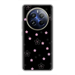 Чехол с розовым рисунком для Realme 12 Pro (Розовые цветы на черном)